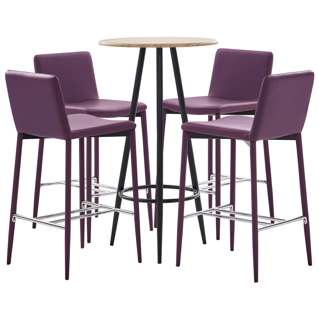 vidaXL Baro baldų komplektas, 5 dalių, violetinis, dirbtinė oda