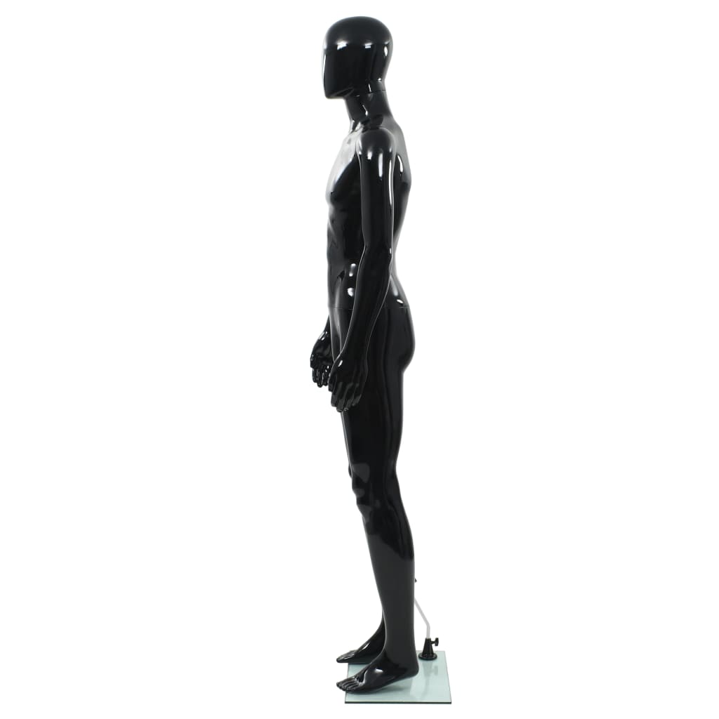 vidaXL Vyriškas manekenas, stiklo pagr., blizgus juodas, 185cm