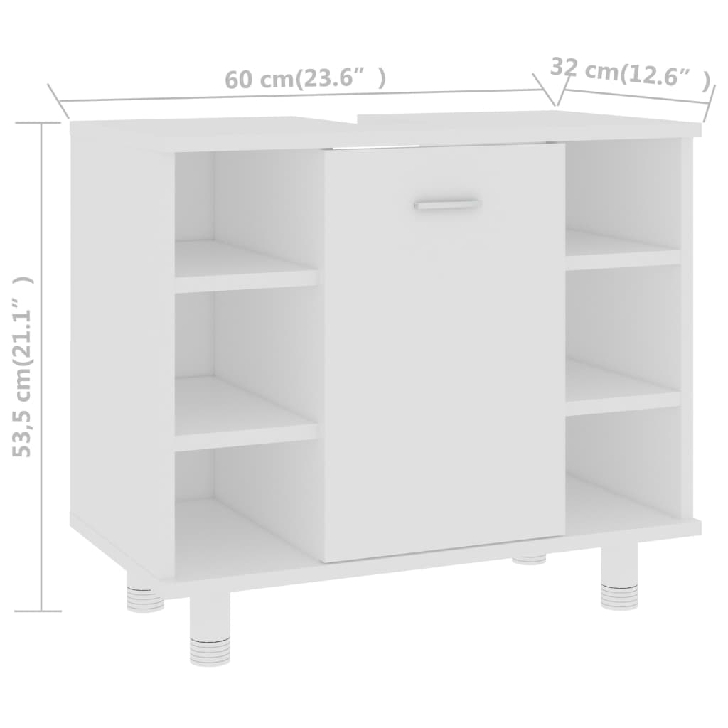 vidaXL Vonios kambario baldų komplektas, 3 dalių, baltos spalvos, MDP