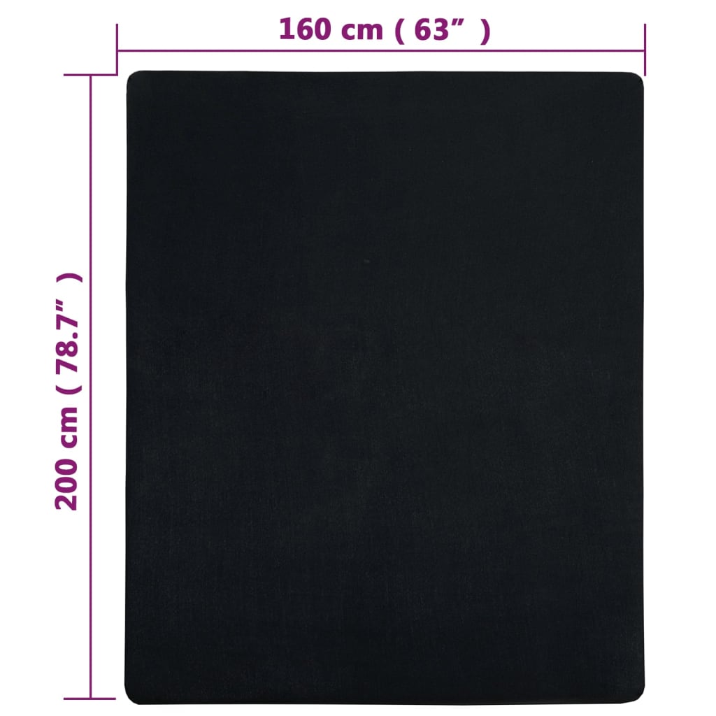 vidaXL Paklodės su guma, 2vnt., juodos, 160x200cm, medvilnė