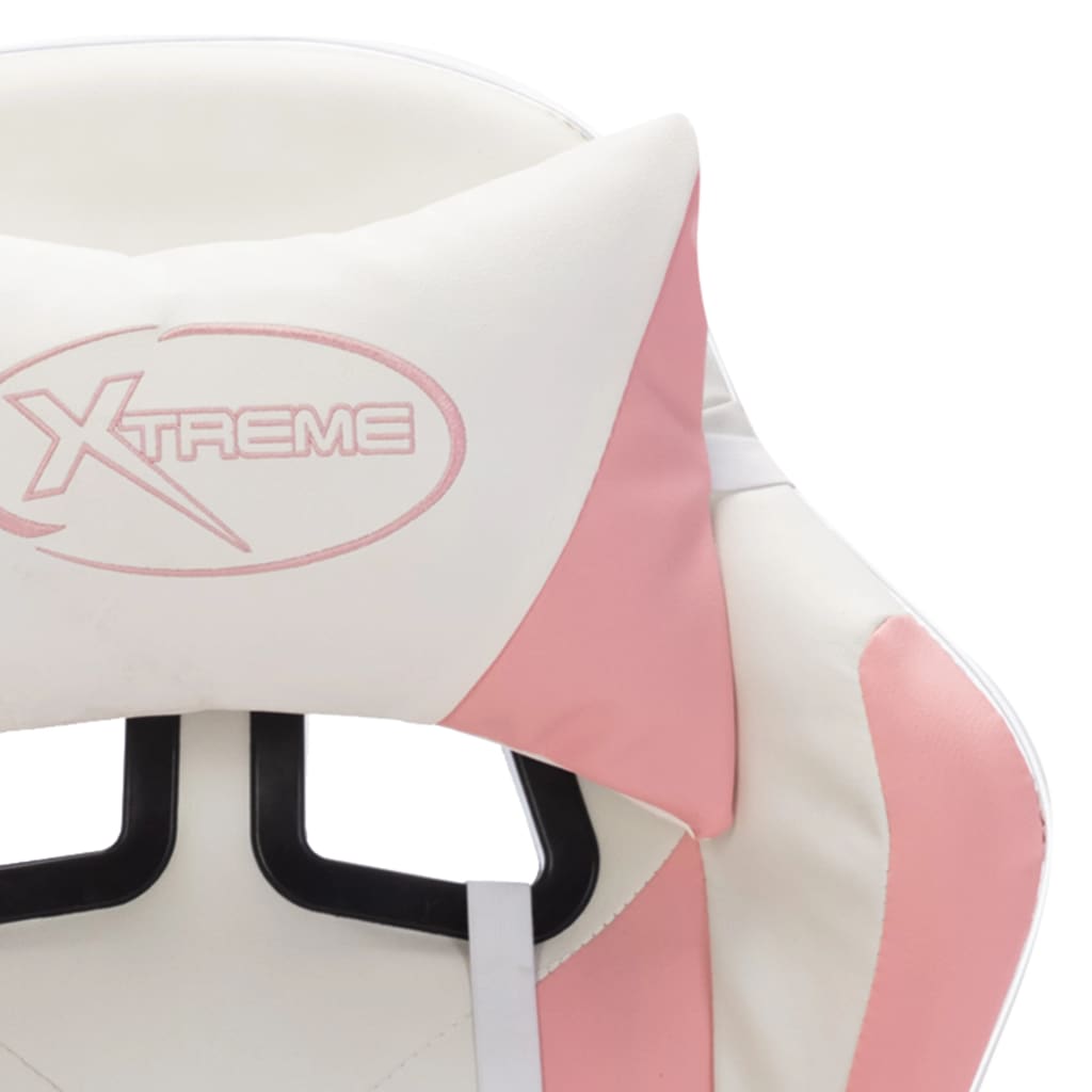 vidaXL Žaidimų kėdė su LED lemputėmis, rožinė ir balta, dirbtinė oda