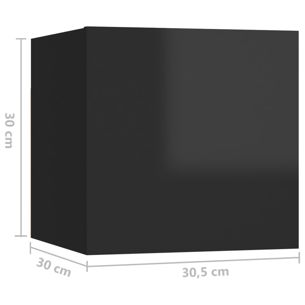 vidaXL Sieninės TV spintelės, 4vnt., juodos, 30,5x30x30cm, blizgios