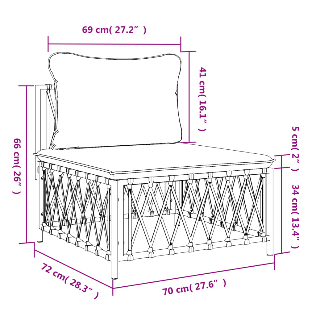 vidaXL Vidurinė sodo sofos dalis su pagalvėlėmis, antracito, audinys