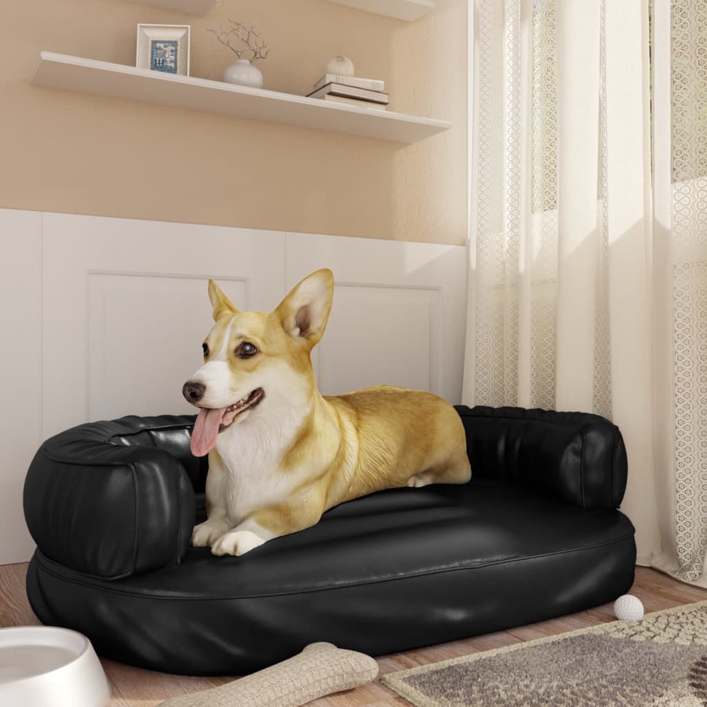 vidaXL Ergonomiška lova šunims, juodos spalvos, 88x65cm, dirbtinė oda