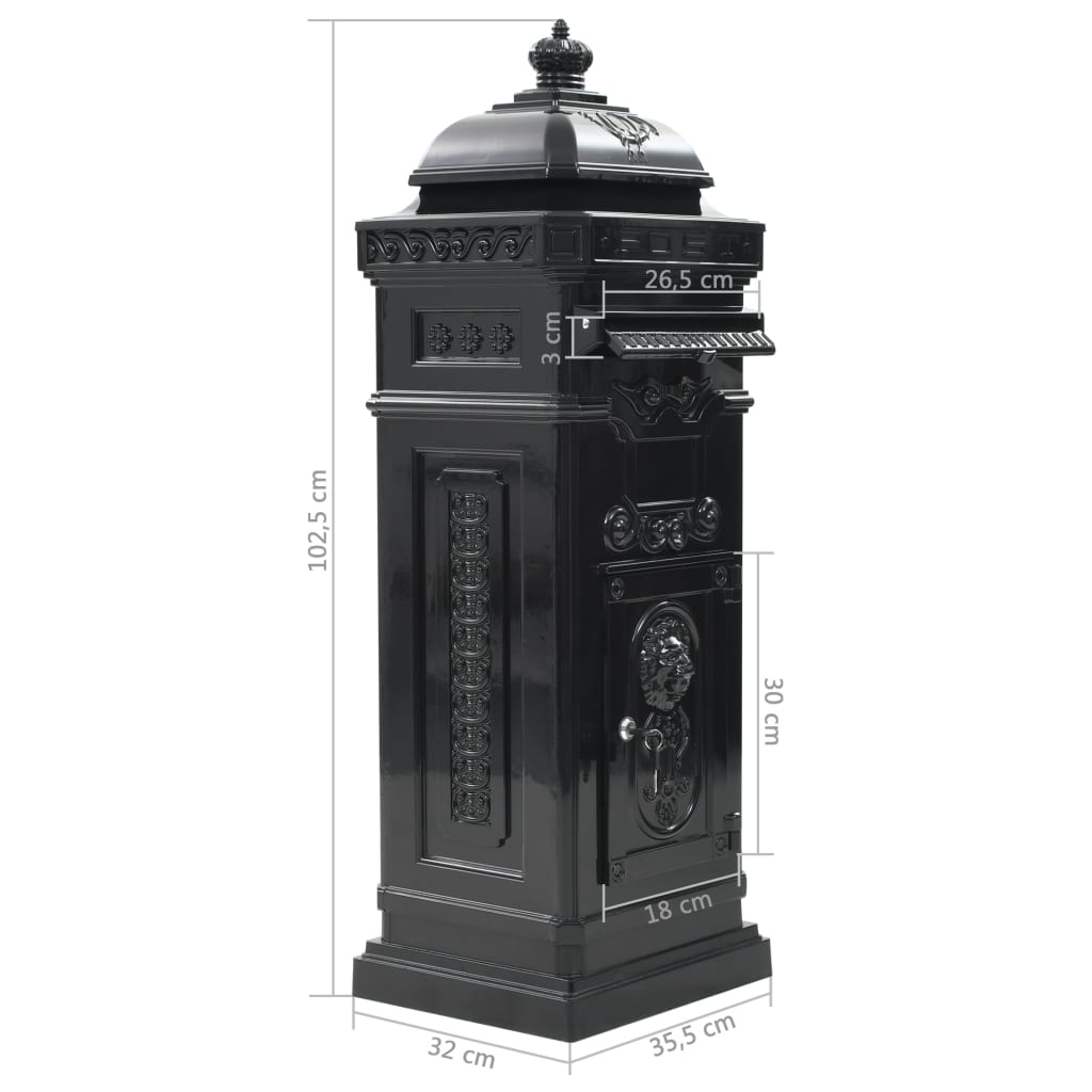 vidaXL Pašto dėžutė, kolonos pavid., aliuminis, nerūdijanti, juoda