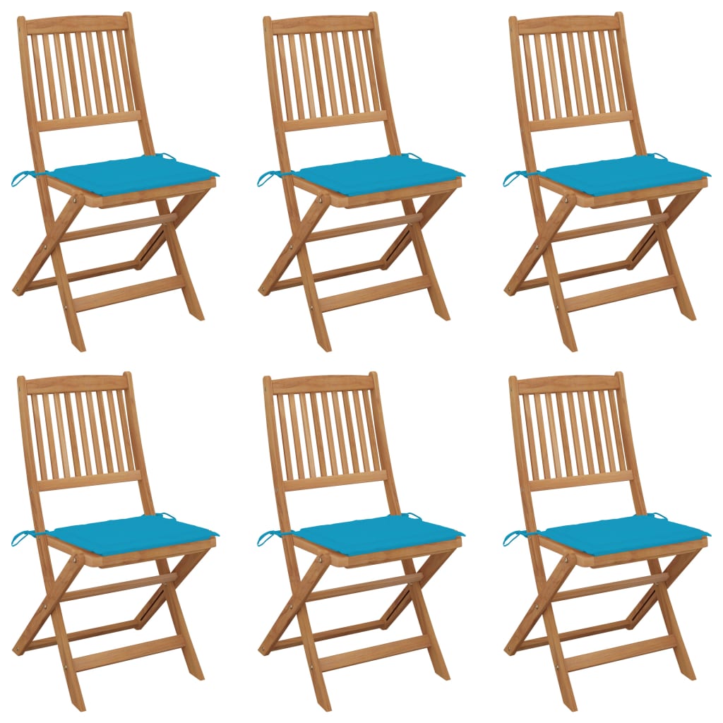 vidaXL Sulankstomos sodo kėdės su pagalvėmis, 6vnt., akacijos masyvas