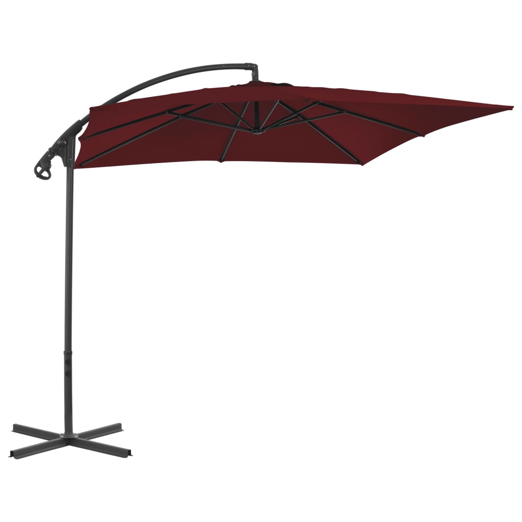 vidaXL Gembinis skėtis su plieniniu stulpu, vyno raudonas, 250x250cm