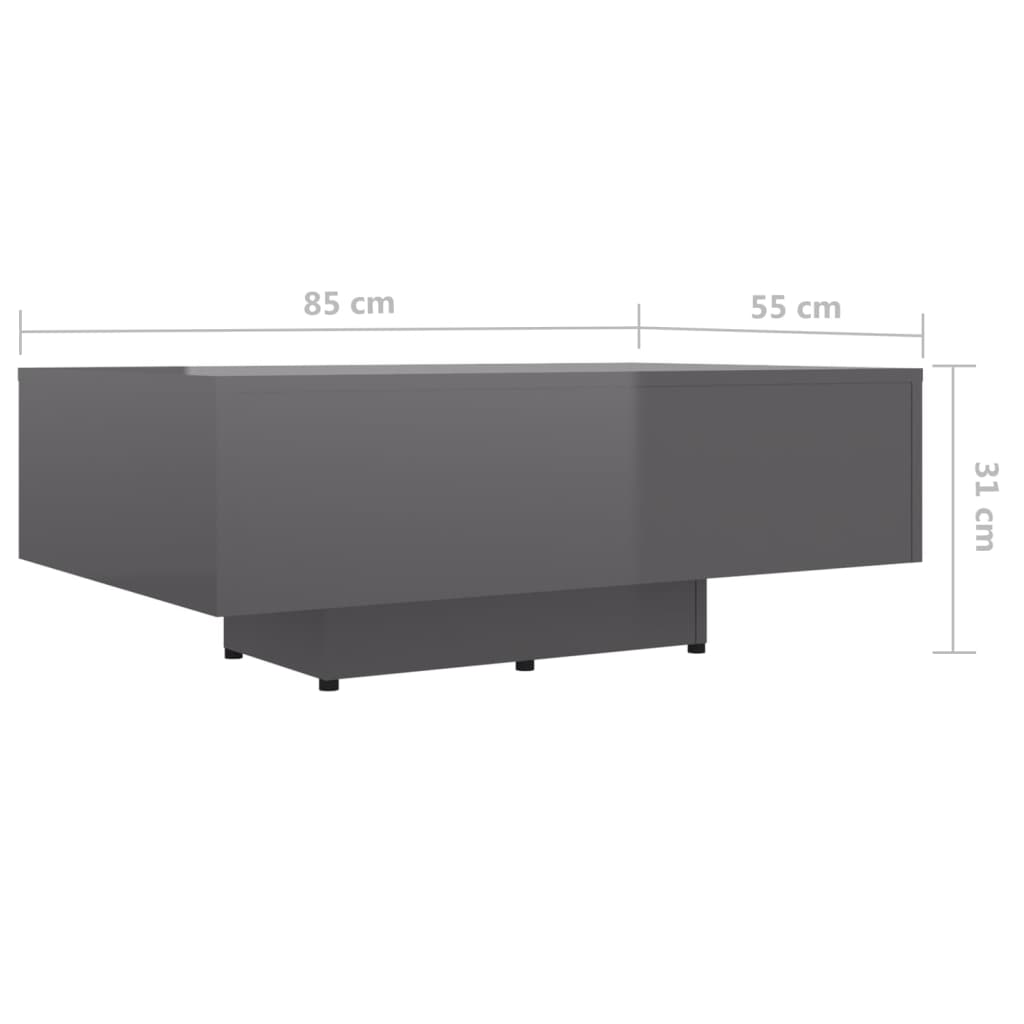 vidaXL Kavos staliukas, blizgi pilka, 85x55x31cm, MDP