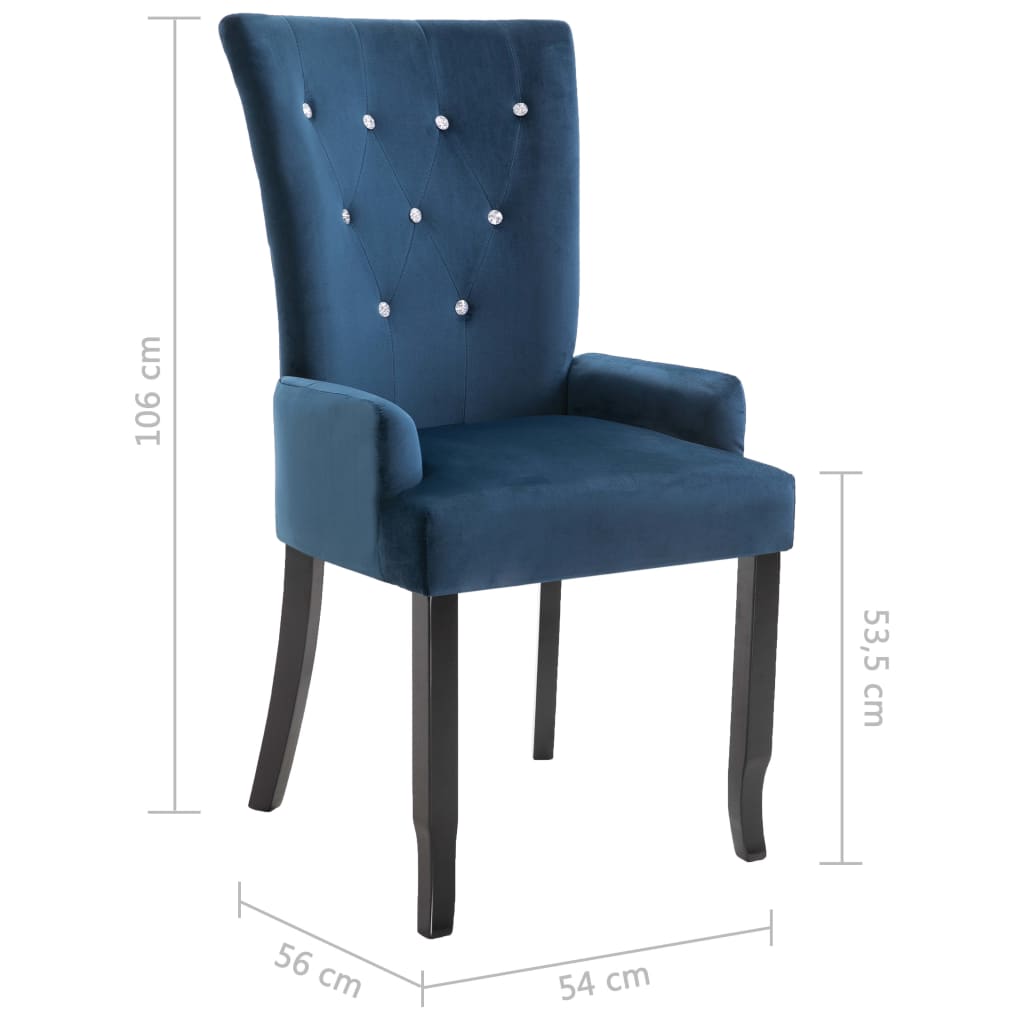 vidaXL Valgomojo kėdė su porankiais, tamsiai mėlyna, aksomas
