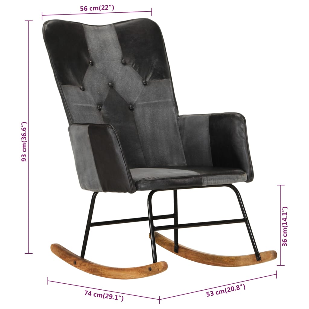 vidaXL Supama kėdė, juodos spalvos, tikra oda ir drobė