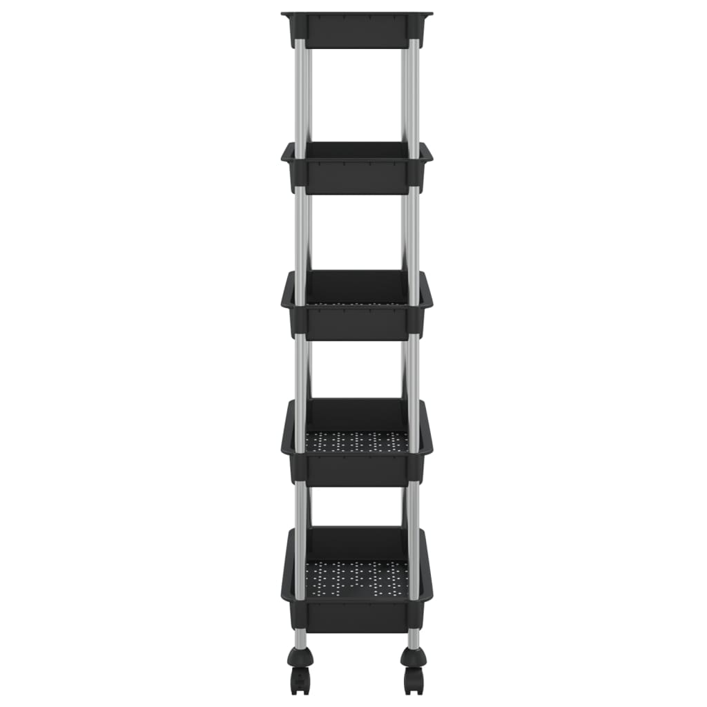 vidaXL Virtuvės vežimėlis, 5 aukštų, juodas, 42x29x128 cm, geležis/ABS