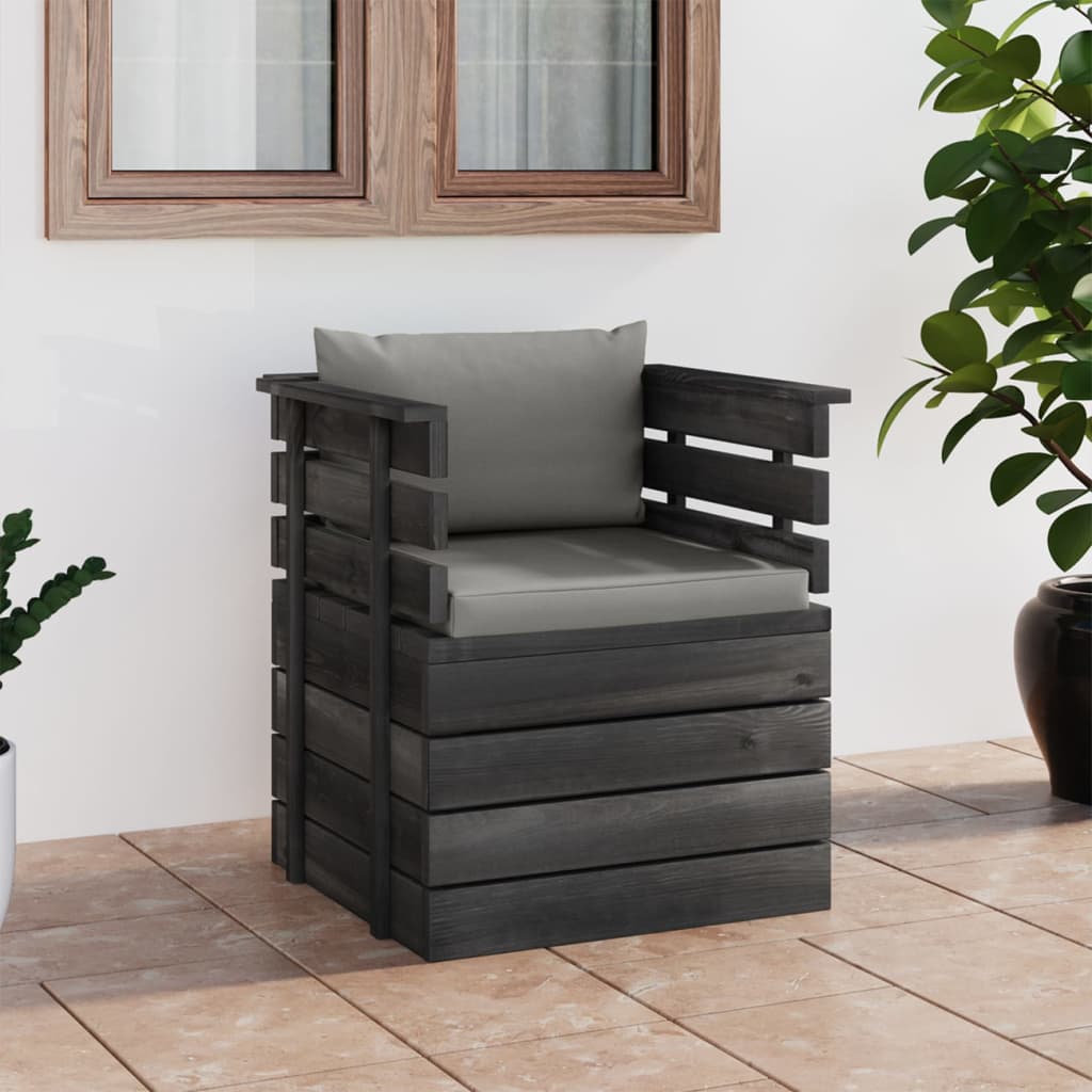 vidaXL Sodo krėslas su pagalvėlėmis , pušies mediena (315417+315053)
