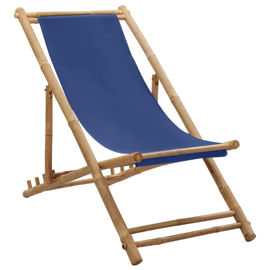 vidaXL Terasos kėdė, tamsiai mėlynos spalvos, bambukas ir drobė