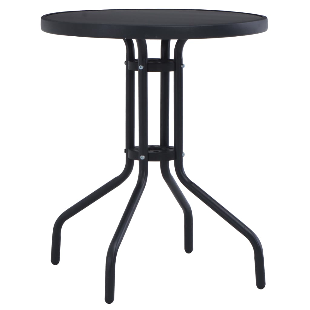 vidaXL Sodo stalas, juodos spalvos, 60cm, plienas ir stiklas