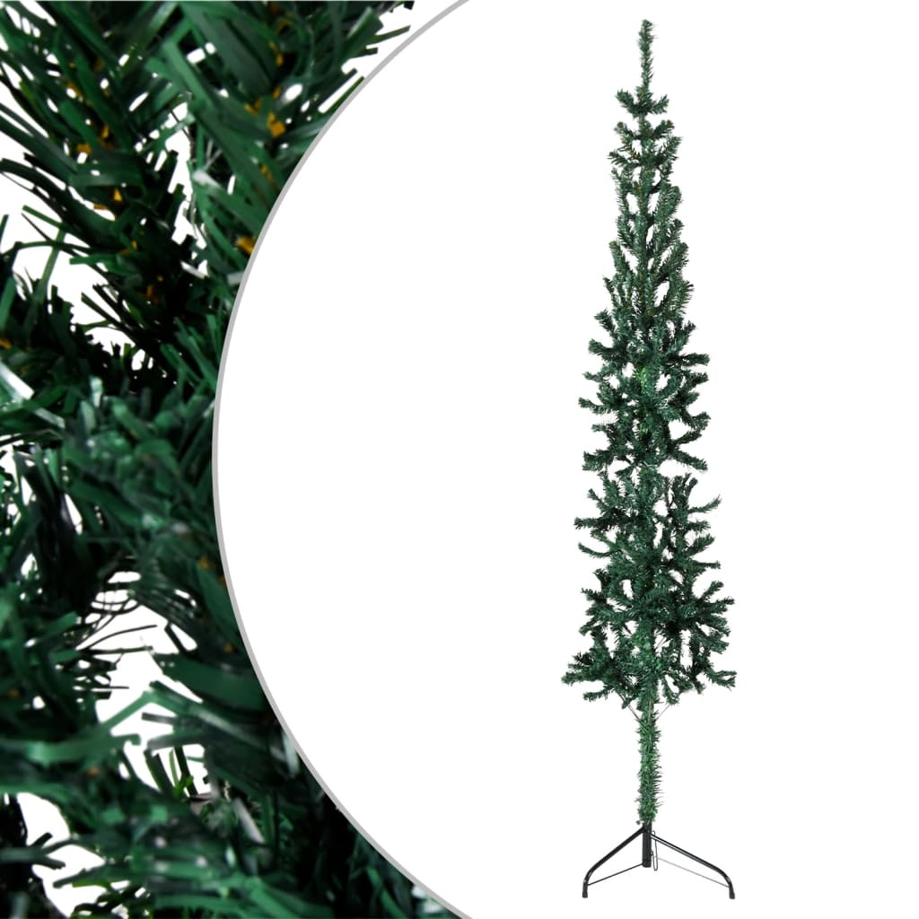 vidaXL Siaura dirbtinė pusinė Kalėdų eglutė su stovu, žalia, 120cm