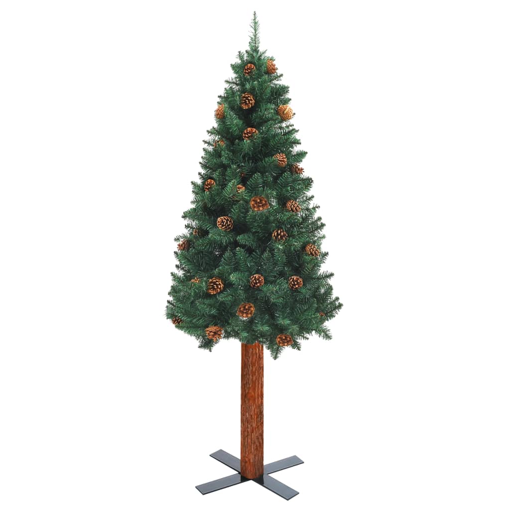 vidaXL Kalėdų eglutė su kankorėžiais, žalia, 210cm, PVC ir mediena