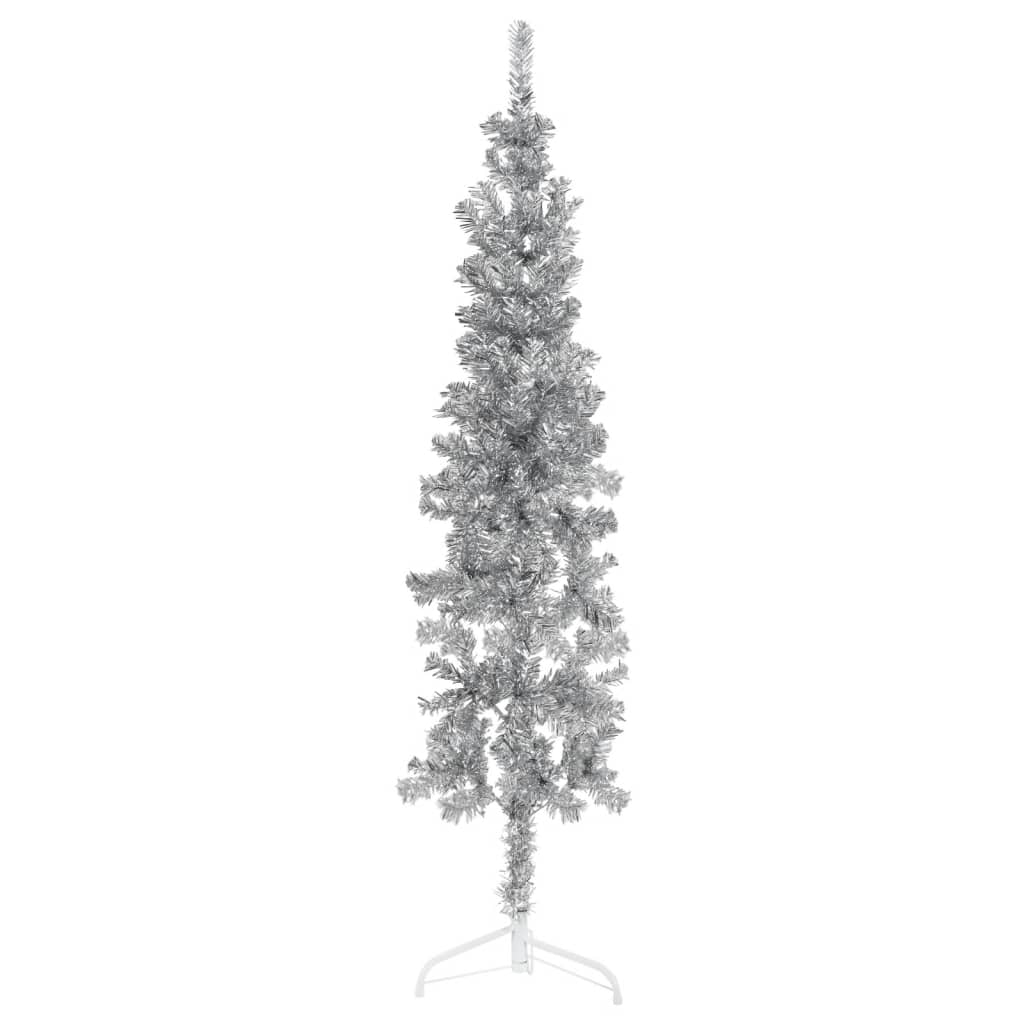 vidaXL Siaura dirbtinė pusinė Kalėdų eglutė su stovu, sidabrinė, 180cm