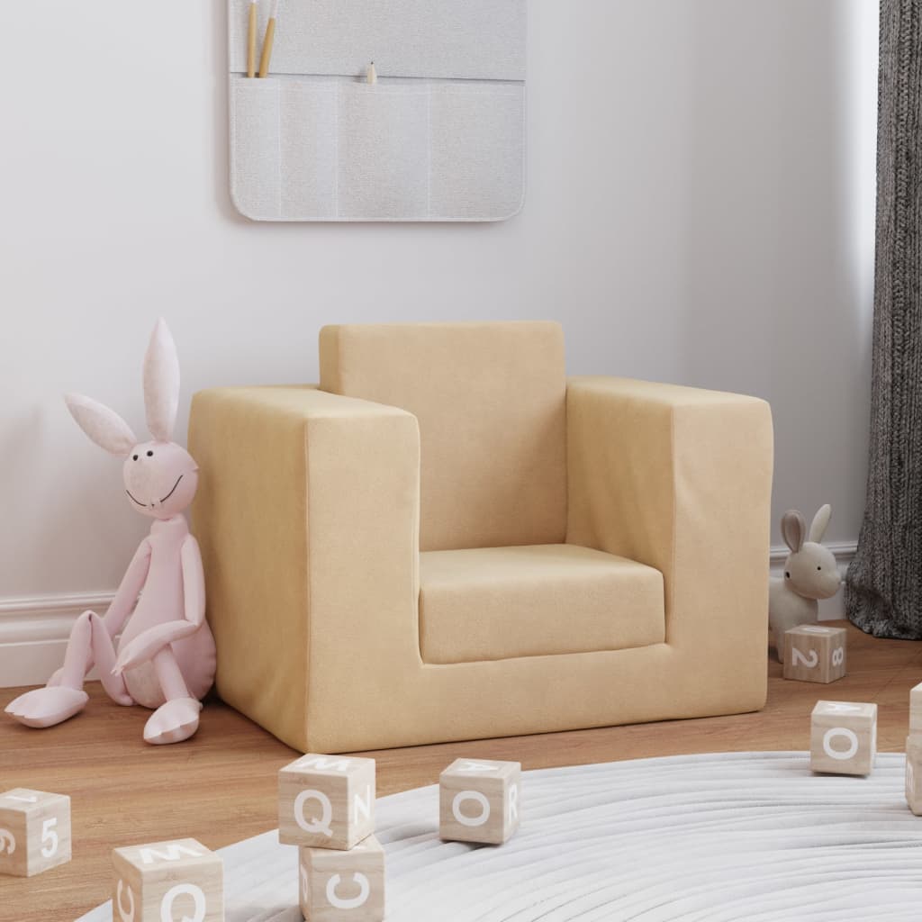 vidaXL Vaikiška sofa-lova, kreminės spalvos, minkštas pliušas