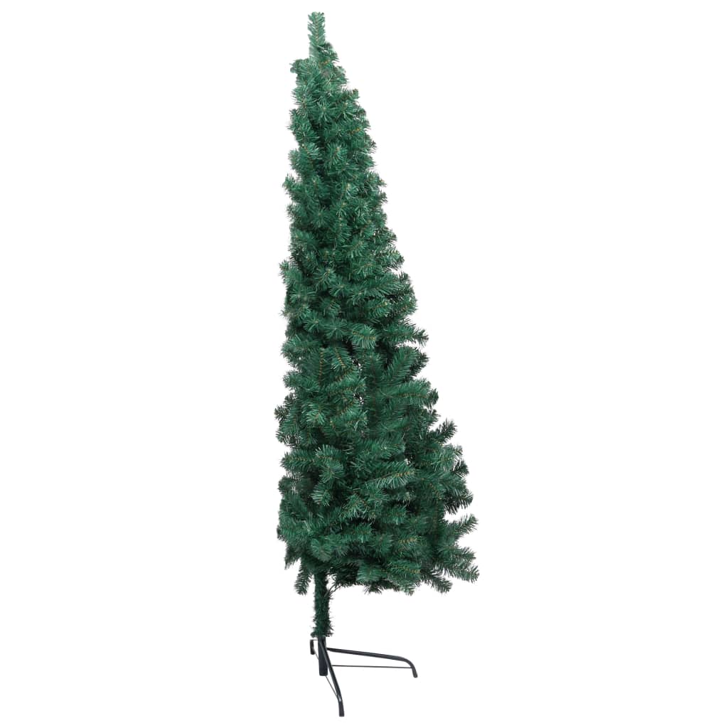 vidaXL Dirbtinė pusinė Kalėdų eglutė su stovu, žalia, 210cm, PVC