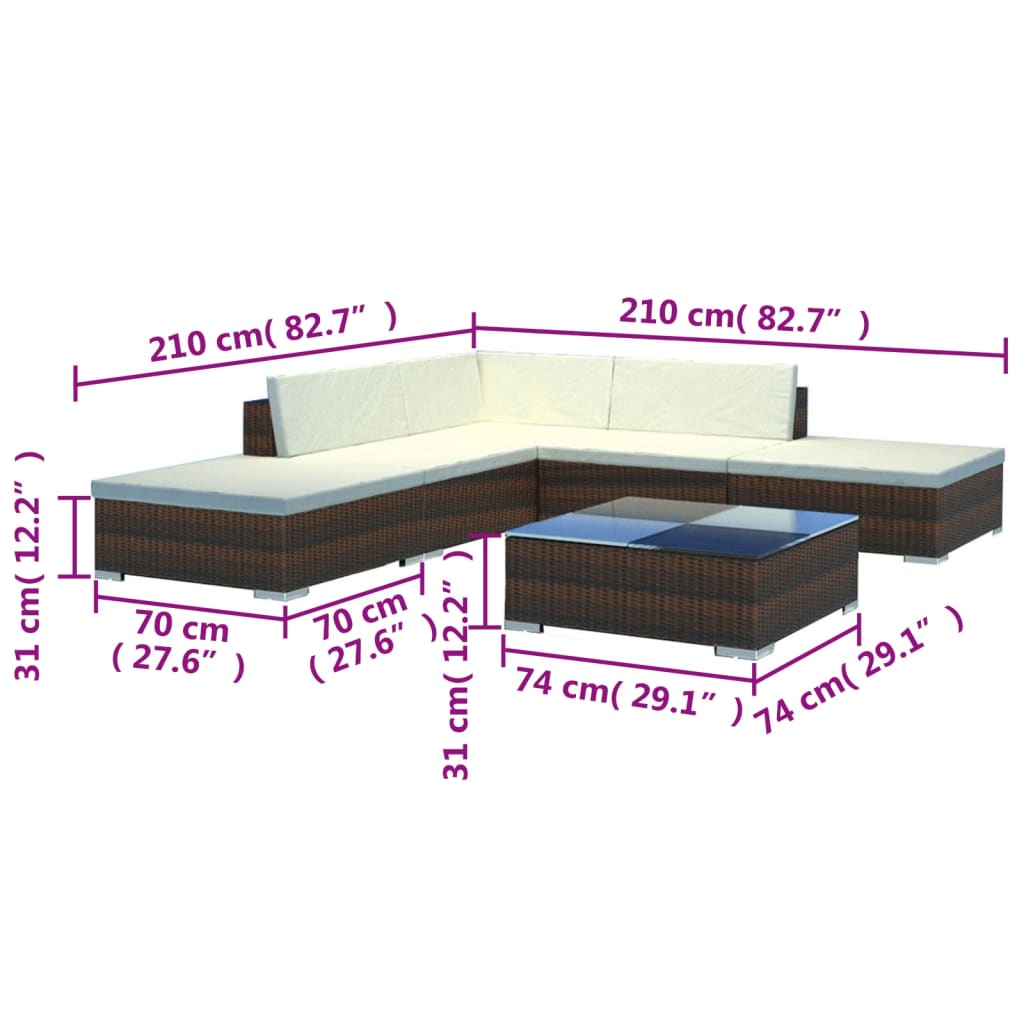 vidaXL Sodo baldų komplektas su pagalvėlėmis, 6d., rudas, poliratanas