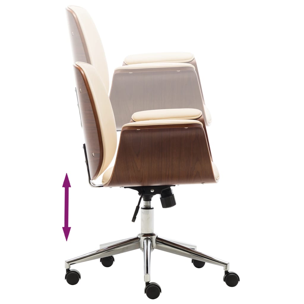 vidaXL Biuro kėdė, kreminės sp., išlenkta mediena ir dirbtinė oda