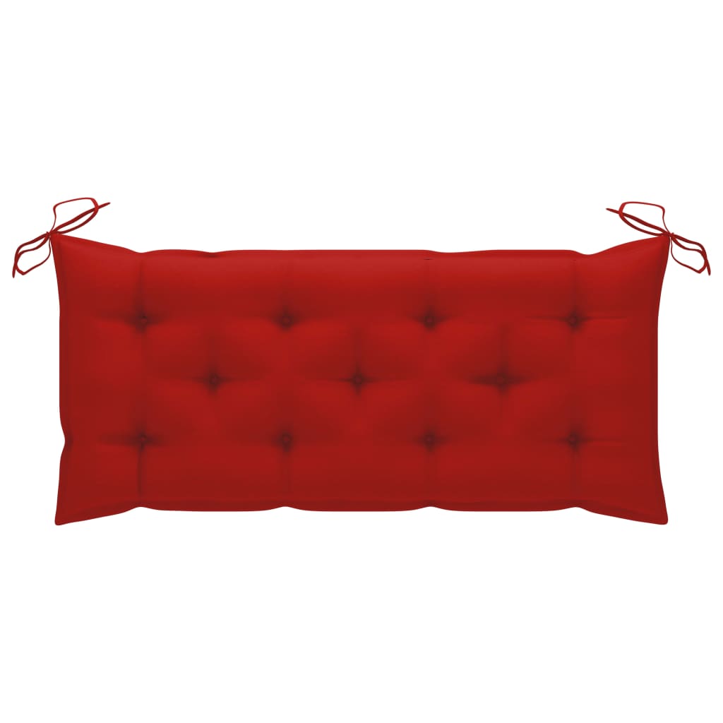 vidaXL Sodo suoliukas su raudona pagalvėle, 120cm, tikmedžio masyvas