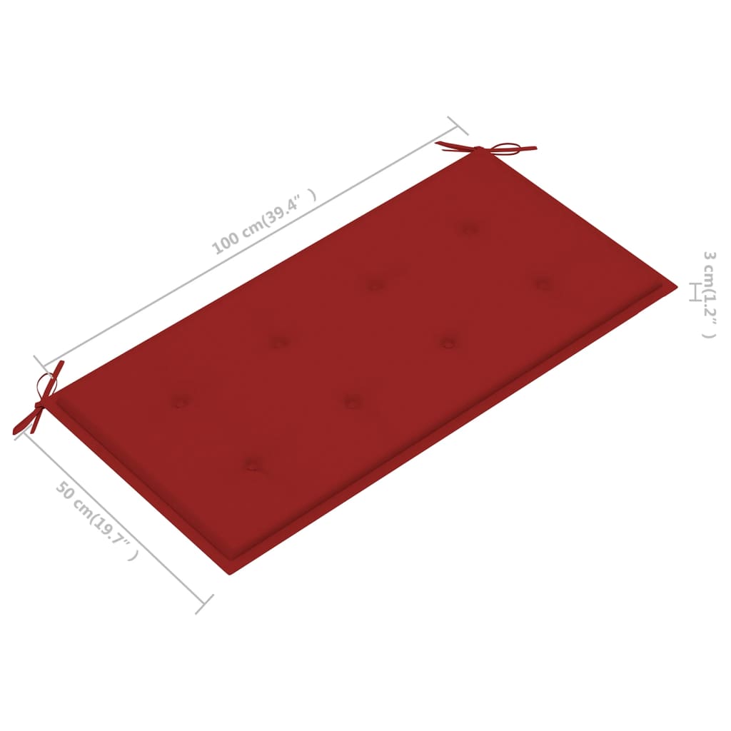 vidaXL Sodo suoliukas su raudona pagalvėle, 112cm, tikmedžio masyvas