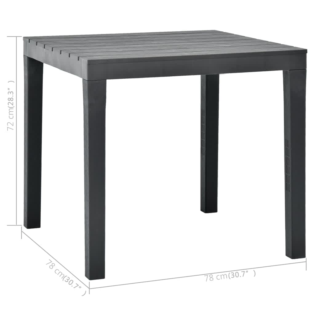 vidaXL Sodo stalas su 2 suoliukais, antracito spalvos, plastikas