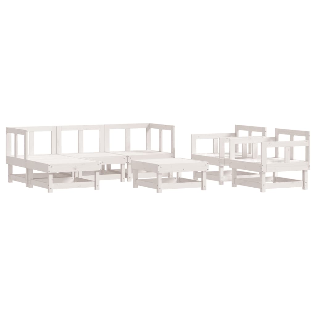 vidaXL Sodo poilsio baldų komplektas, 7 dalių, baltas, pušies masyvas