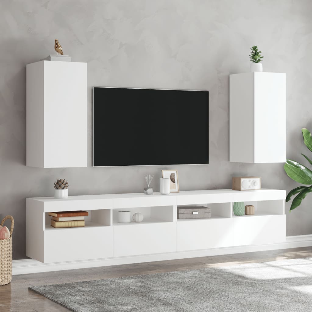 vidaXL Sieninė TV spintelė su LED lemputėmis, balta, 30,5x35x70cm