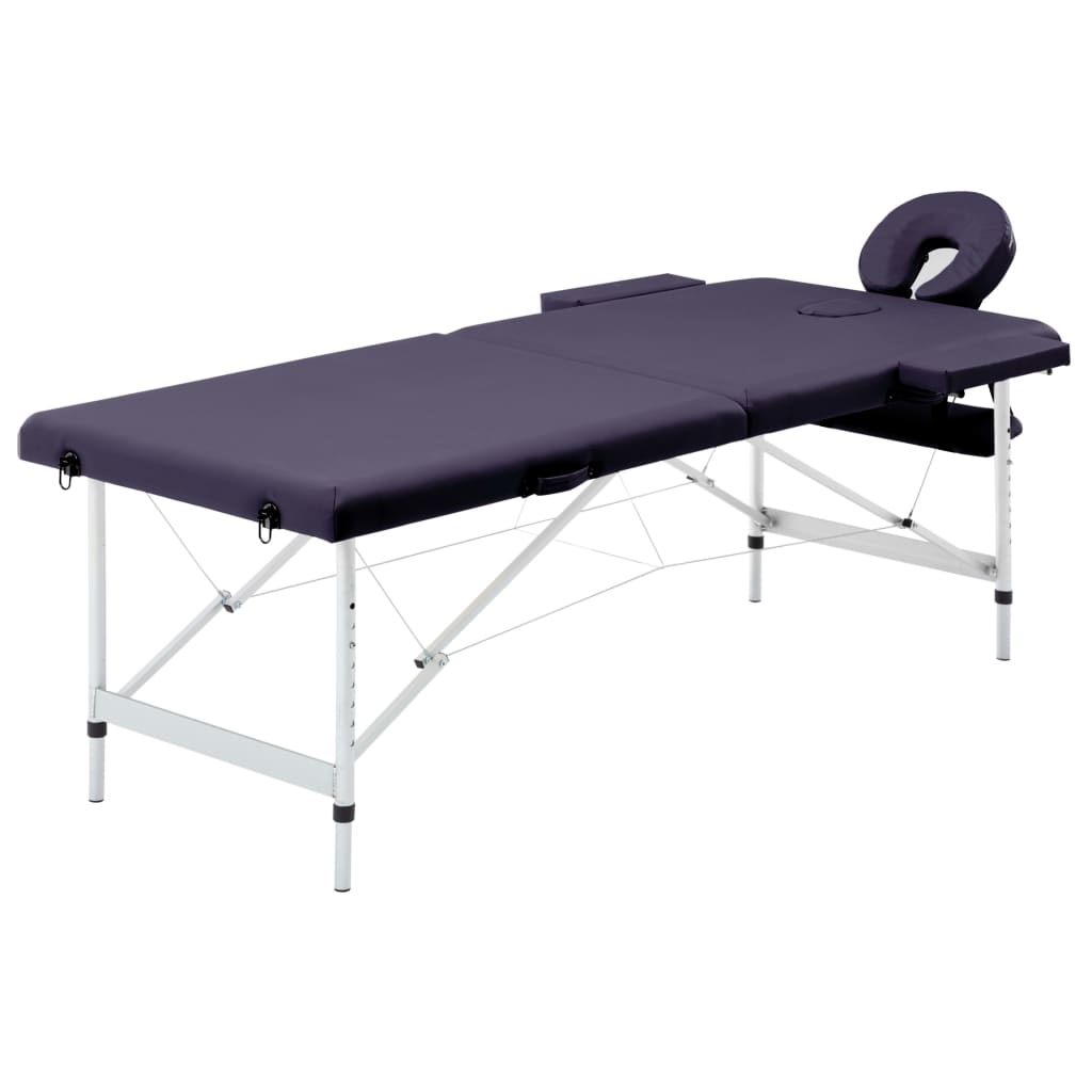 vidaXL Sulankstomas masažo stalas, violetinis, aliuminis, 2 zonų