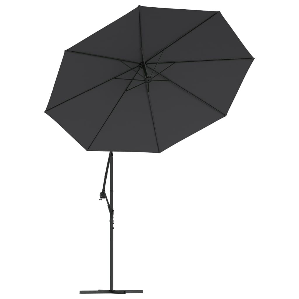 vidaXL Gembės formos skėtis su LED ir plieniniu stupu, juodas, 300cm