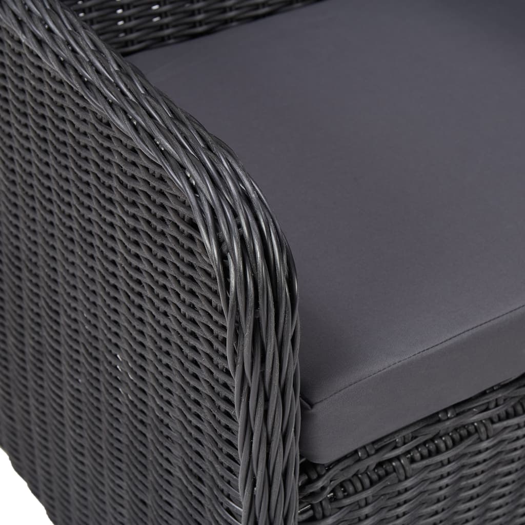 vidaXL Sodo bistro komplektas su pagalvėmis, 3 dalių, juodas, ratanas