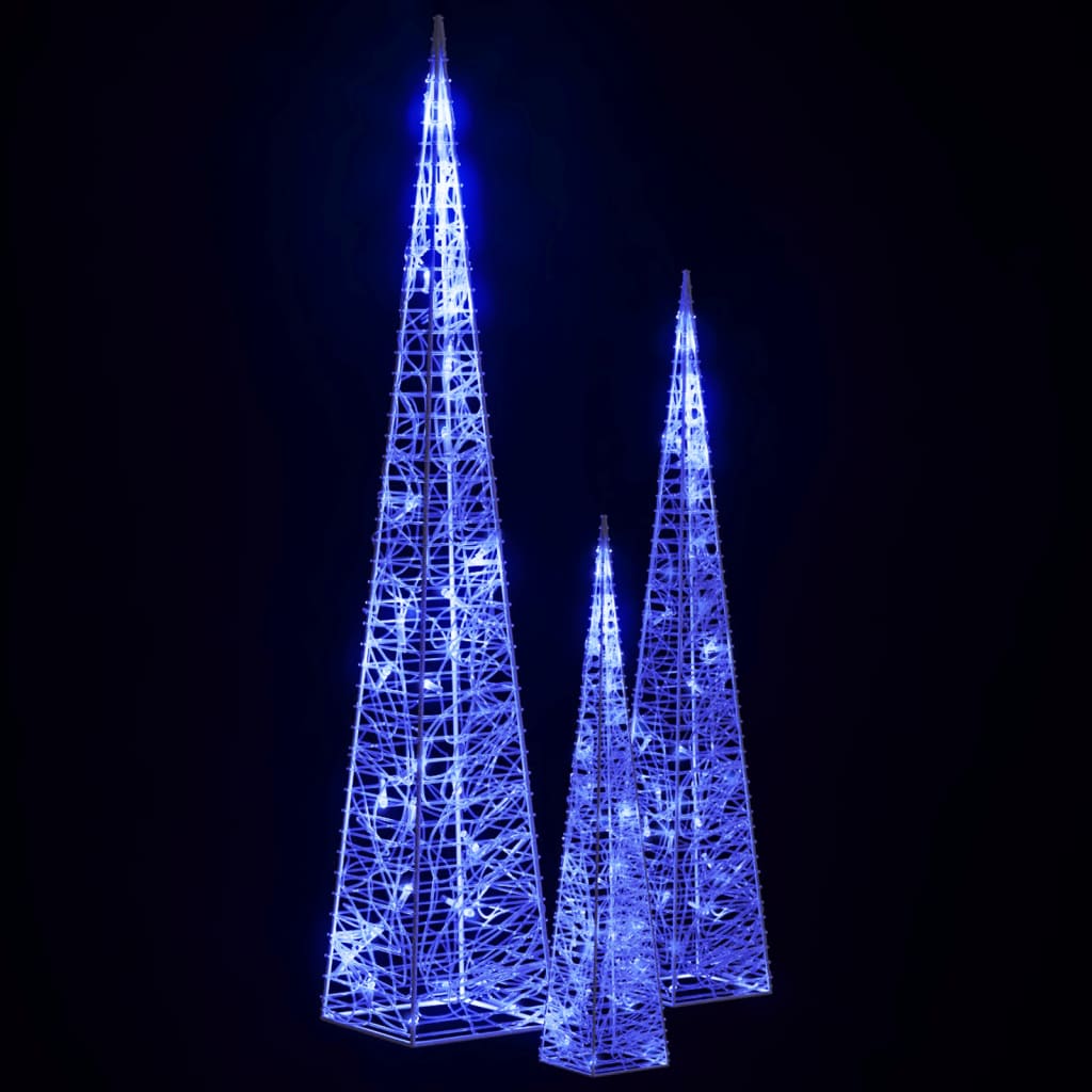 vidaXL Akrilinė LED dekoracija kūgiai, mėlynos spalvos, 30/45/60cm