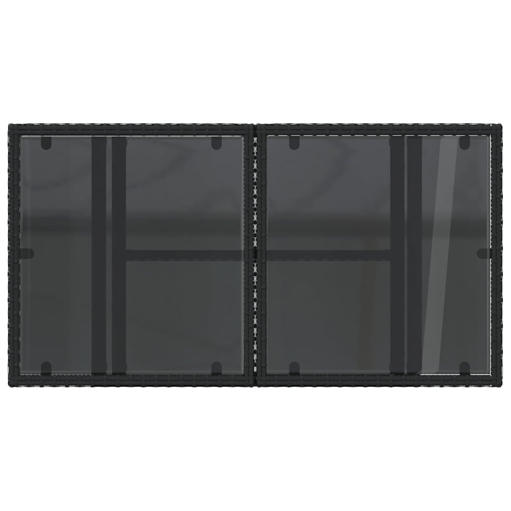 vidaXL Stalas su stikliniu stalviršiu, juodas, 100x55x73cm, PE ratanas