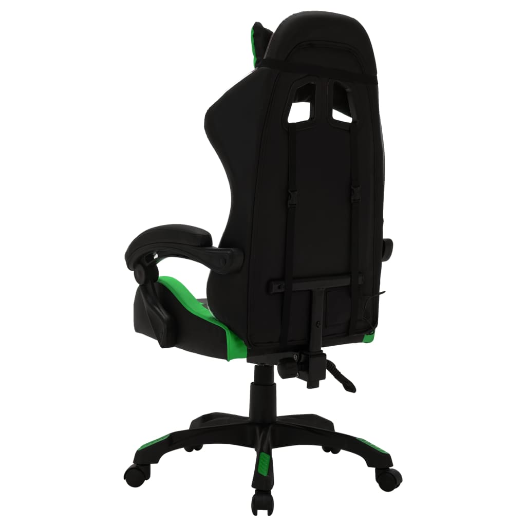 vidaXL Žaidimų kėdė su LED lemputėmis, žalia ir juoda, dirbtinė oda