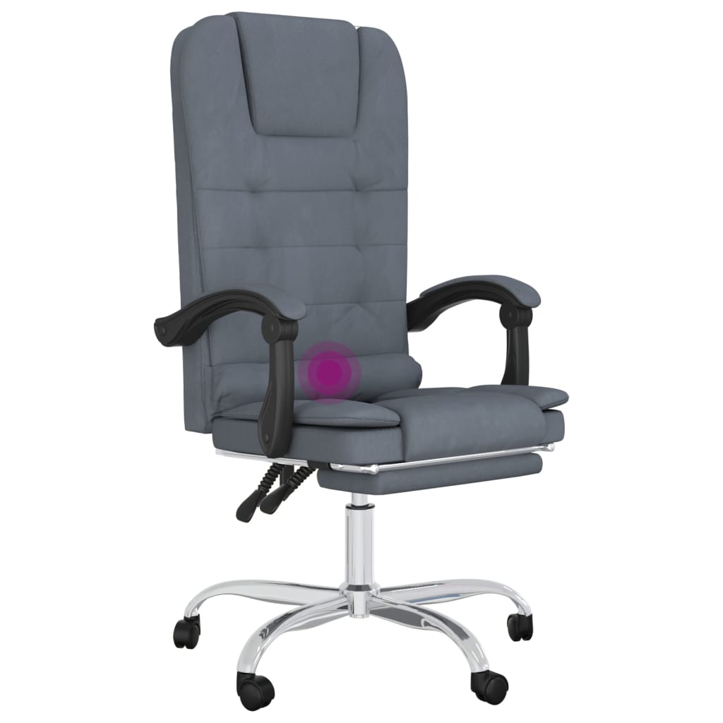 vidaXL Atlošiama masažinė biuro kėdė, tamsiai pilkos spalvos, aksomas
