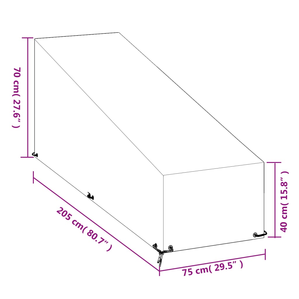 vidaXL Saulės gulto uždangalas, 205x75x40/70cm, polietilenas, 12 kilpų
