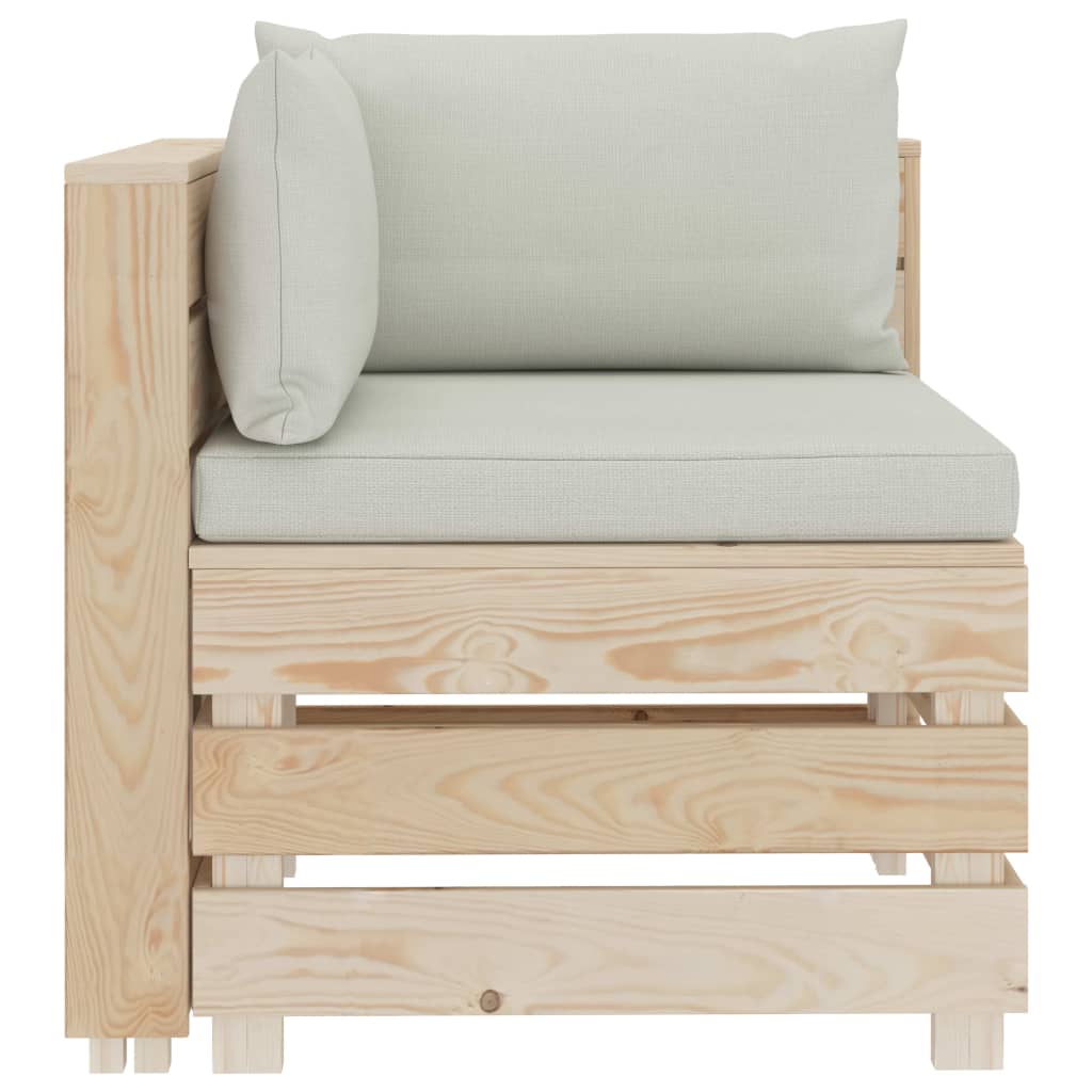 vidaXL Kampinė sodo sofa iš palečių su smėlio pagalvėmis, mediena