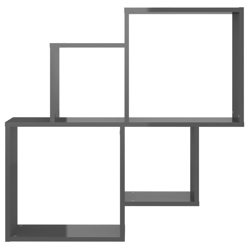vidaXL Sieninė lentyna, pilka, 80x15x78,5cm, MDP, kubo formos, blizgi