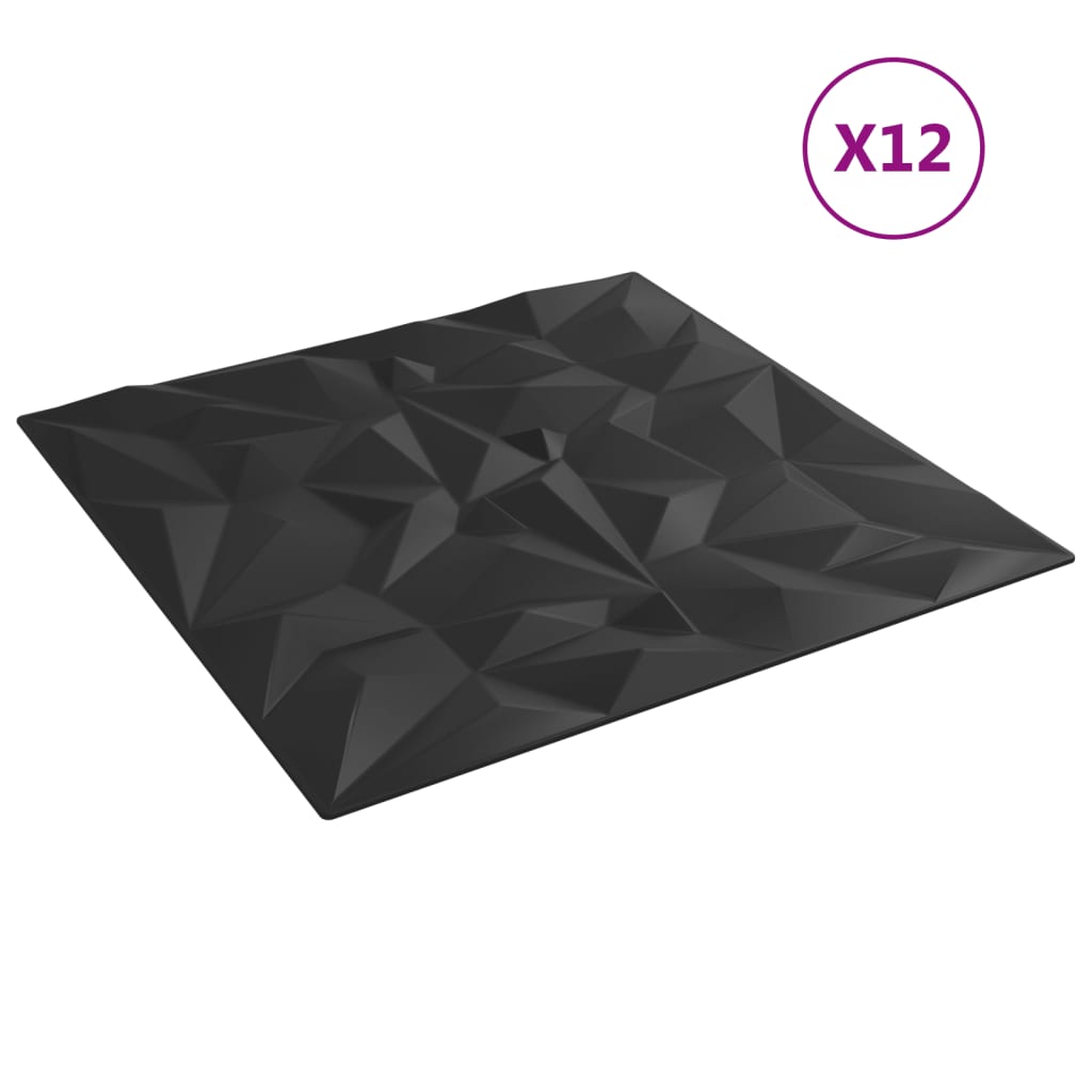vidaXL Sienų plokštės, 12vnt., juodos, 50x50cm, EPS, 3m², ametistas