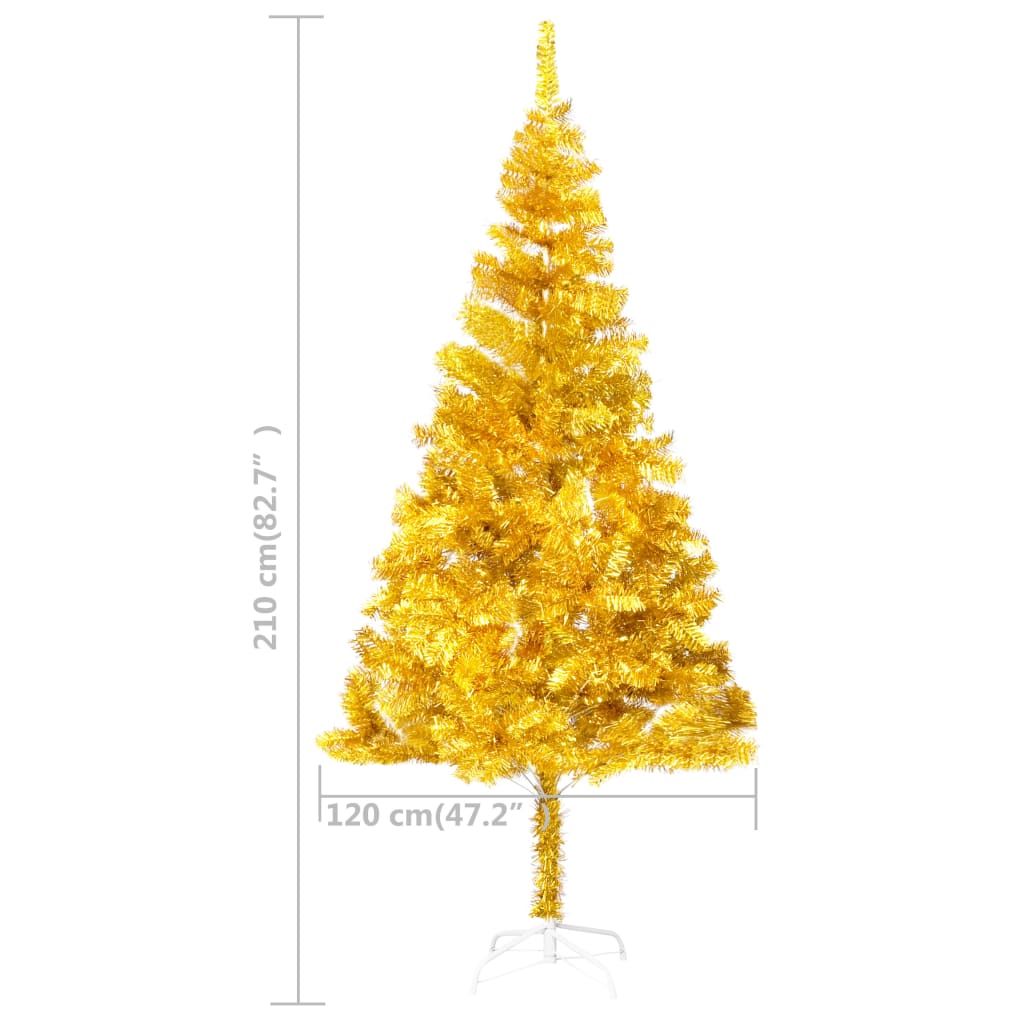 vidaXL Dirbtinė apšviesta Kalėdų eglutė su stovu, auksinė, 210cm, PET