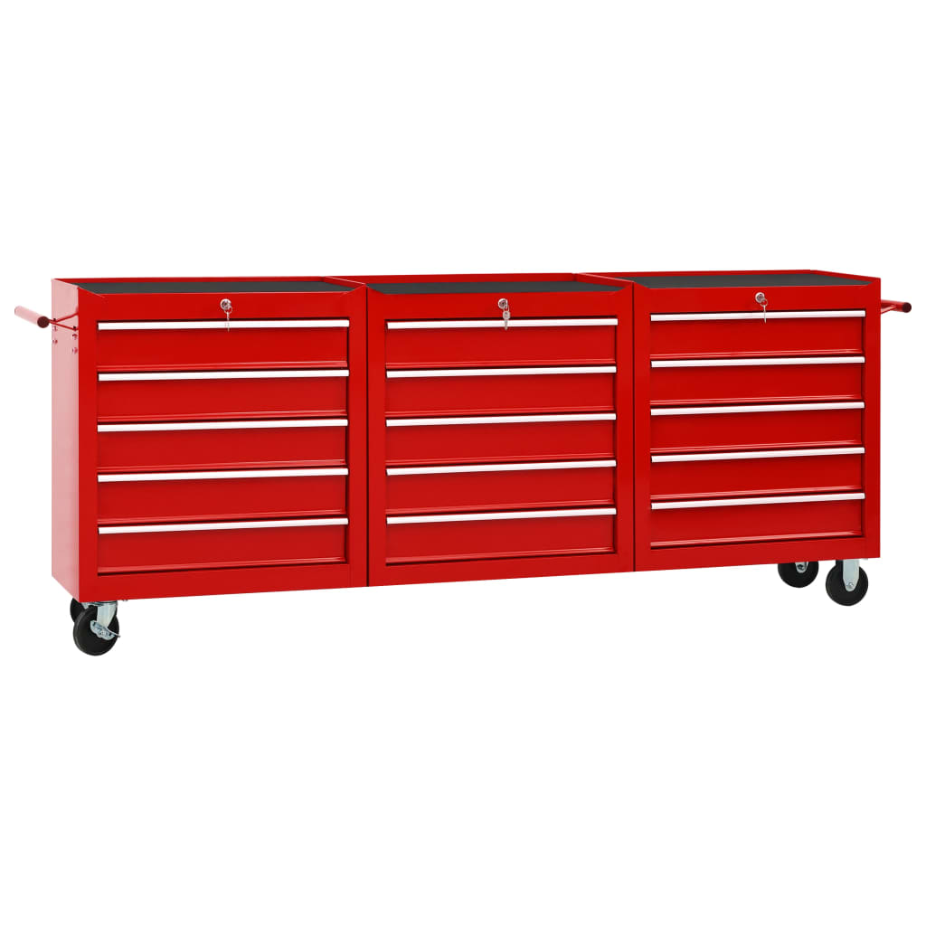 vidaXL Įrankių vežimėlis su 15 stalčių, raudonos spalvos, plienas