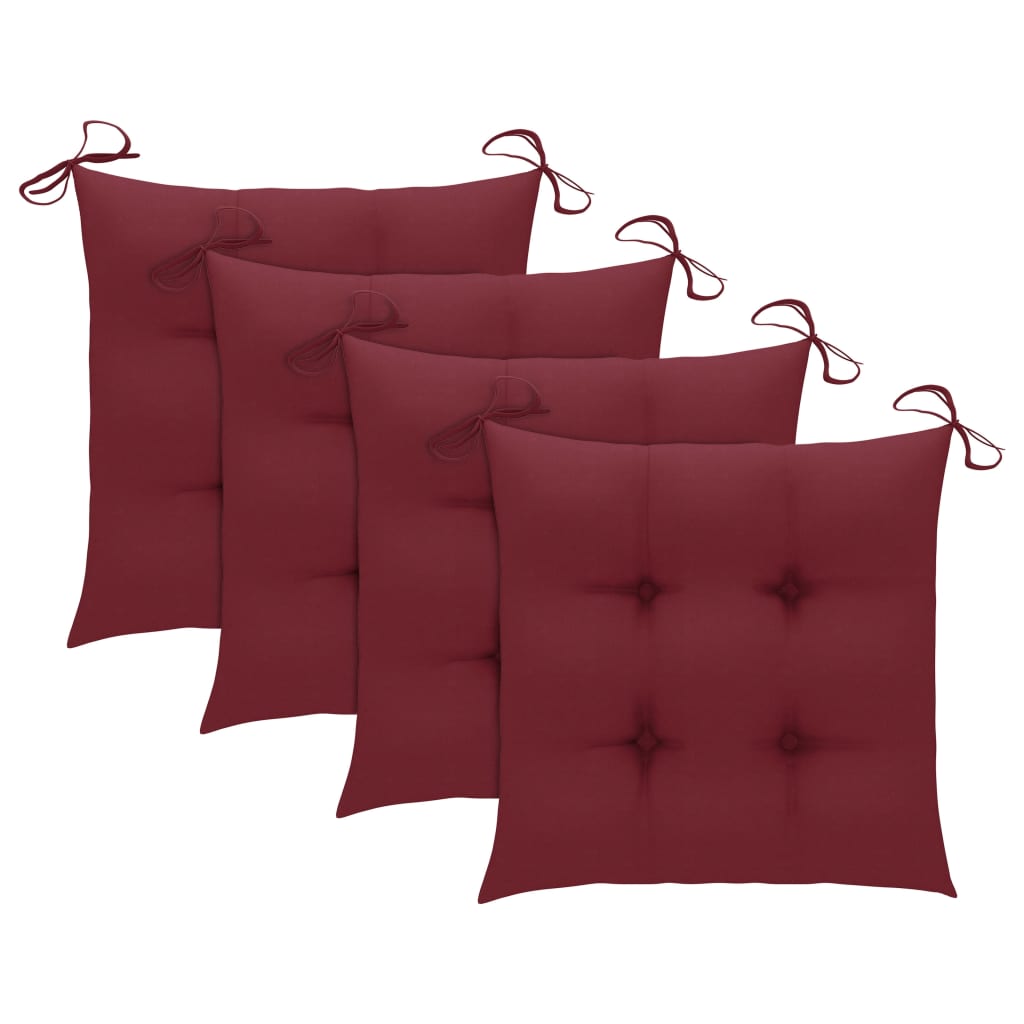 vidaXL Sodo kėdės su tamsiai raudonomis pagalvėlėmis, 4vnt., tikmedis