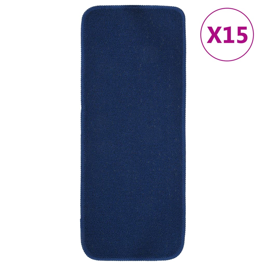 vidaXL Neslystantys laiptų kilimėliai, 15vnt., tamsiai mėlyni, 60x25cm