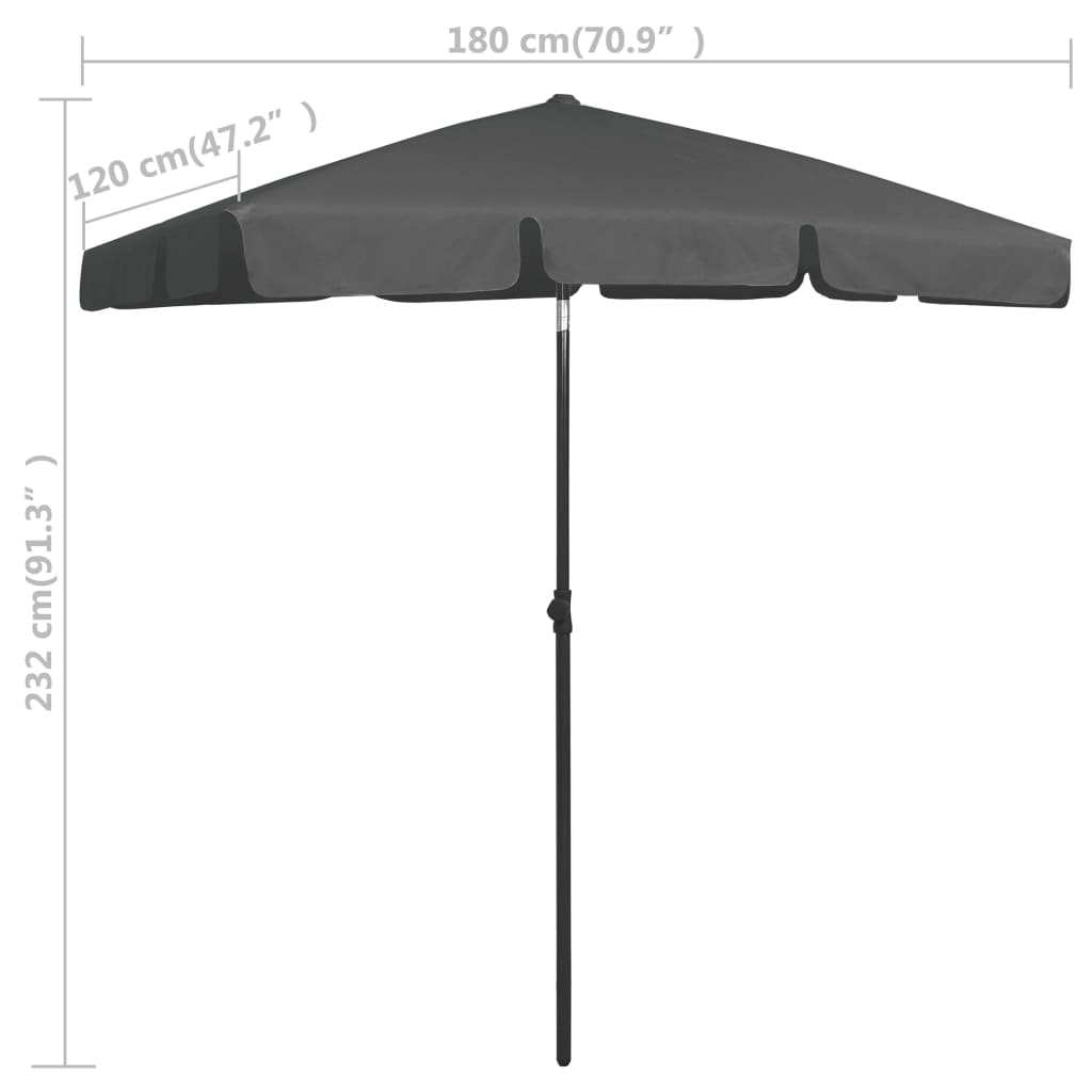 vidaXL Paplūdimio skėtis, antracito spalvos, 180x120cm