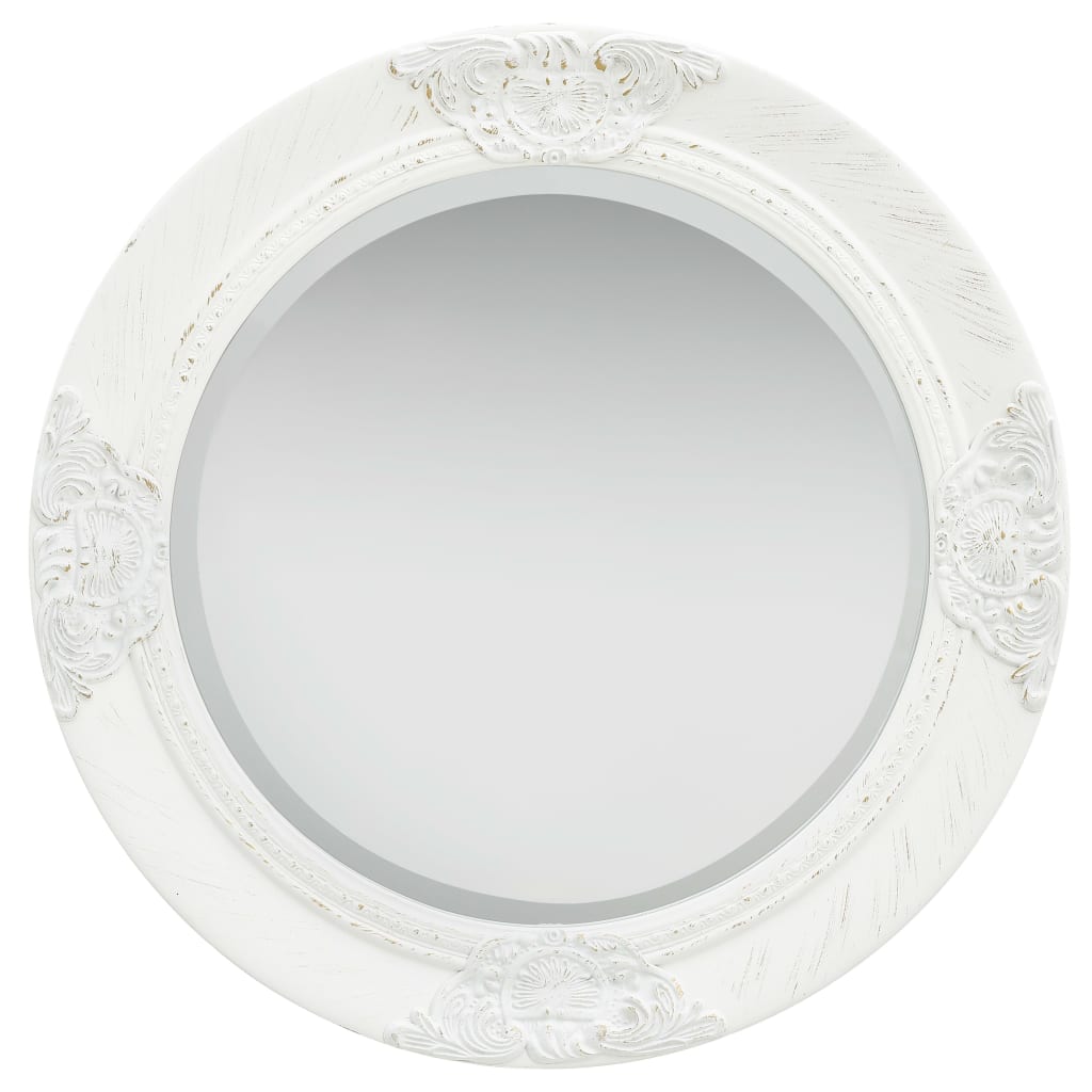vidaXL Sieninis veidrodis, baltos spalvos, 50cm, barokinio stiliaus