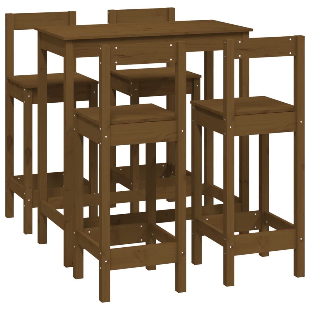 vidaXL Baro baldų komplektas, 5 dalių, medaus rudas, pušies masyvas
