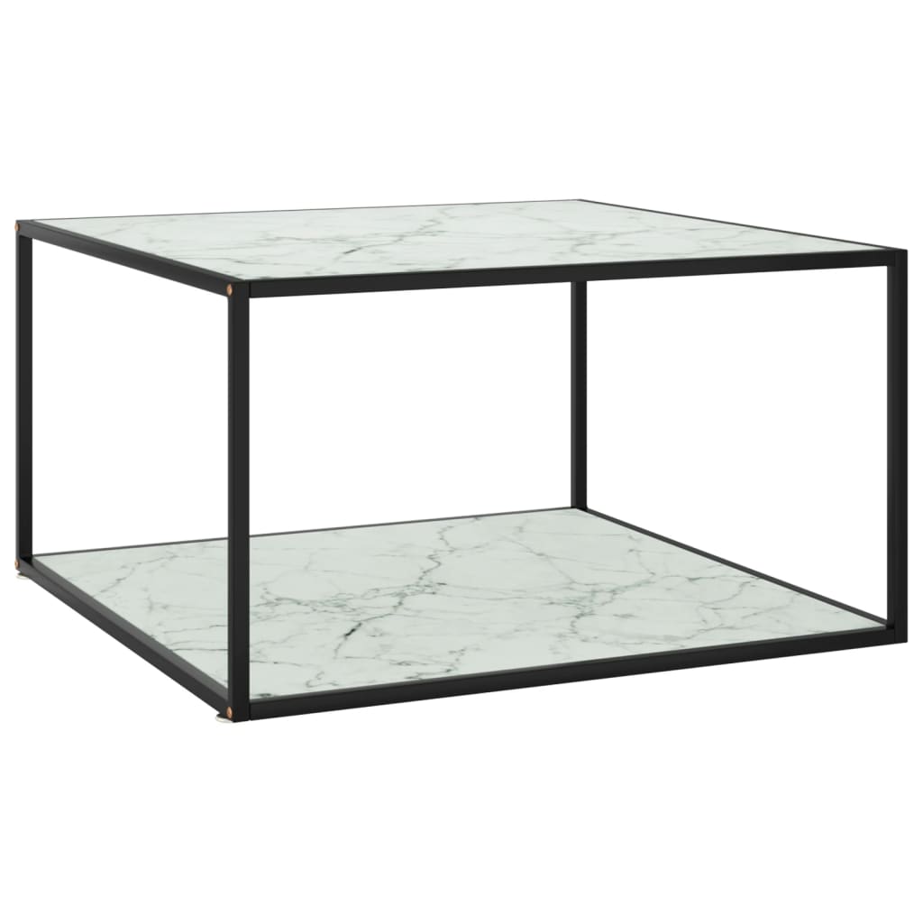 vidaXL Kavos staliukas su balto marmuro stiklu, juodas, 90x90x50cm