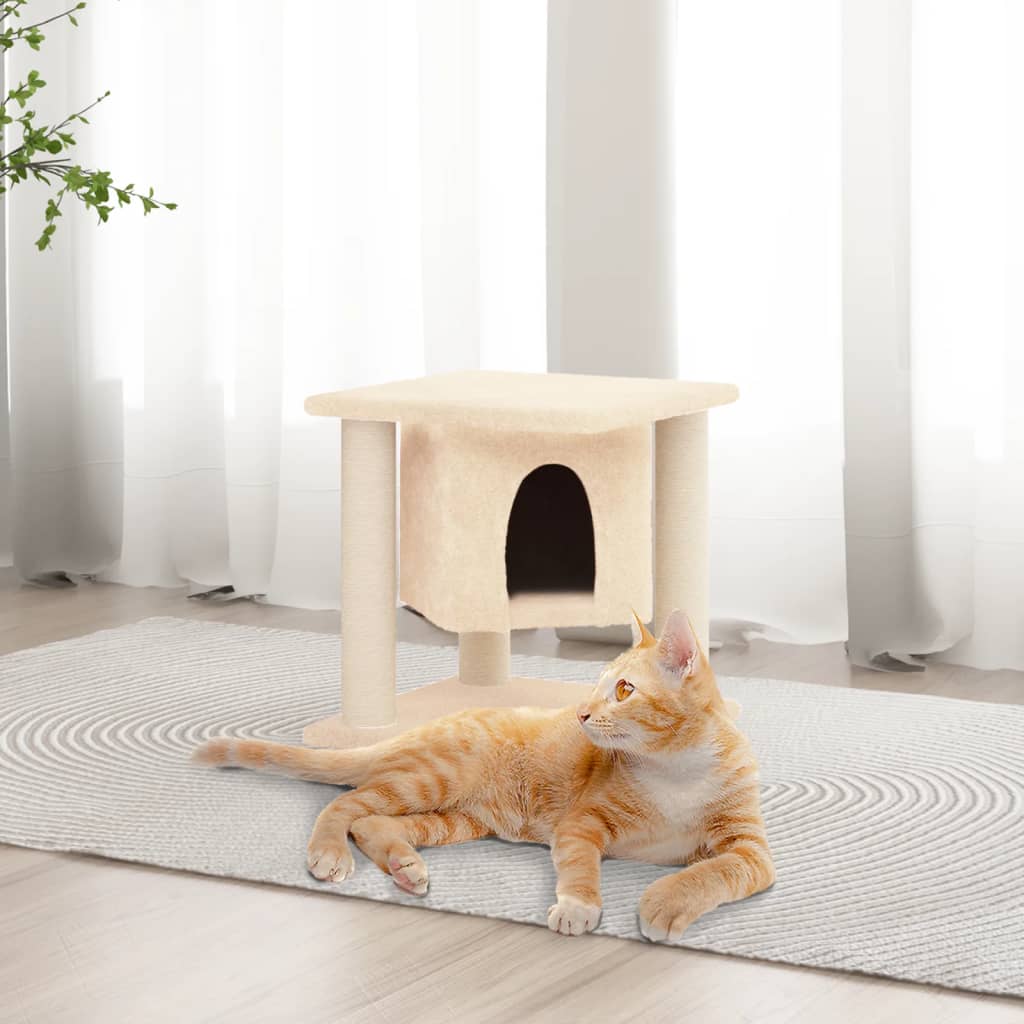 vidaXL Draskyklė katėms su stovais iš sizalio, kreminės spalvos, 37cm